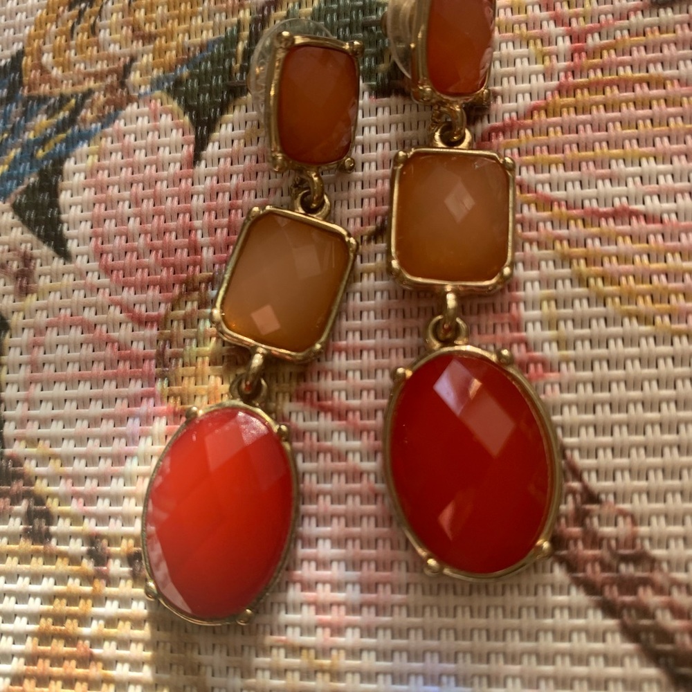 Gold beaded Dangle Earrings and Gold and Coral beaded adjusting length necklace